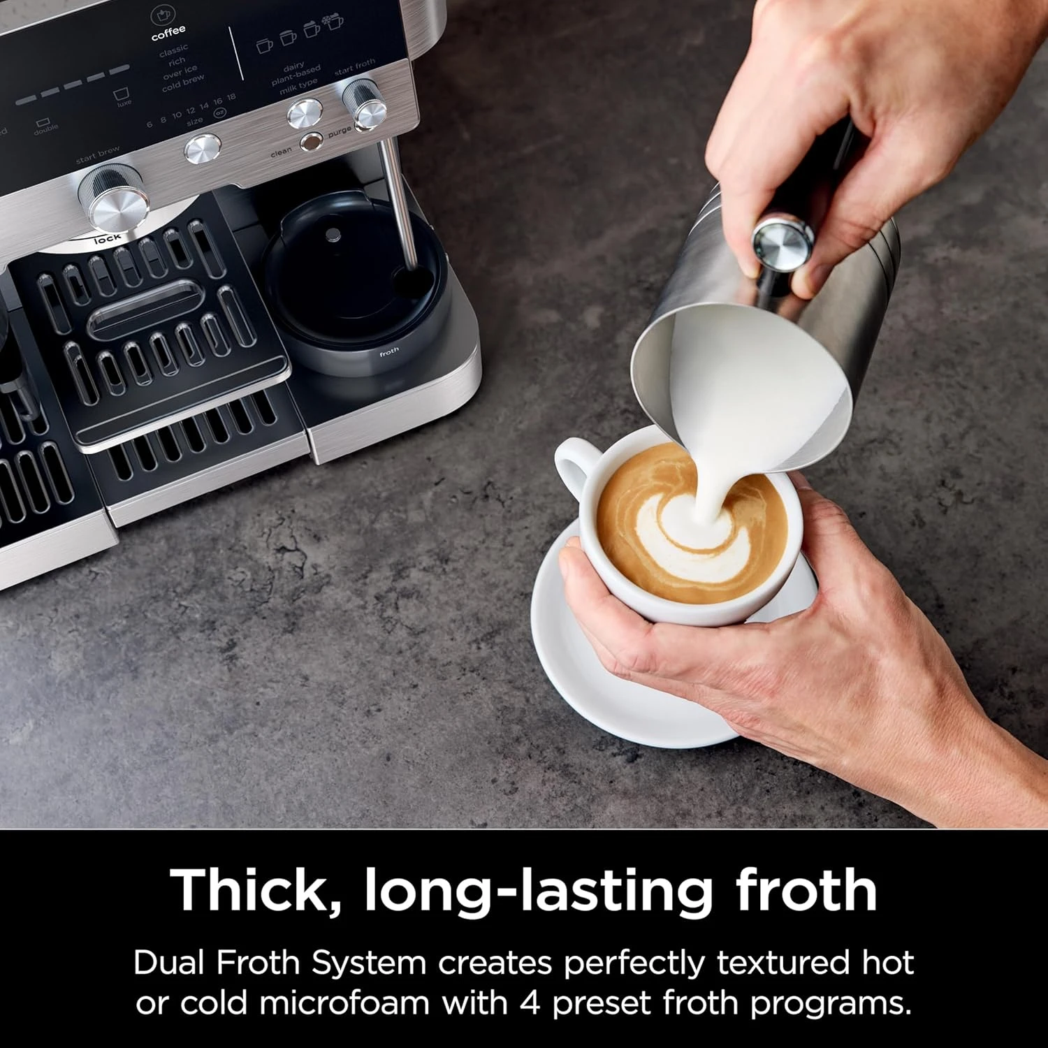 Fast cold brew espresso drip coffee maker with integrated grinder,tamper,hands-free frother for cappuccino and latte 4