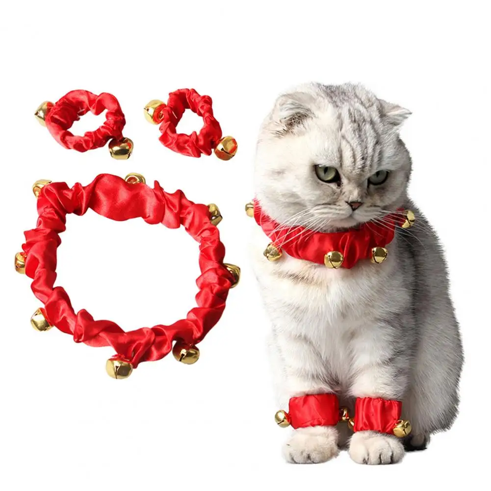 

Festive Pet Collar Fasten Tape Pet Collar Vibrant Pet Collar Set Festive Elastic Band with Bell Decor for Dogs for New