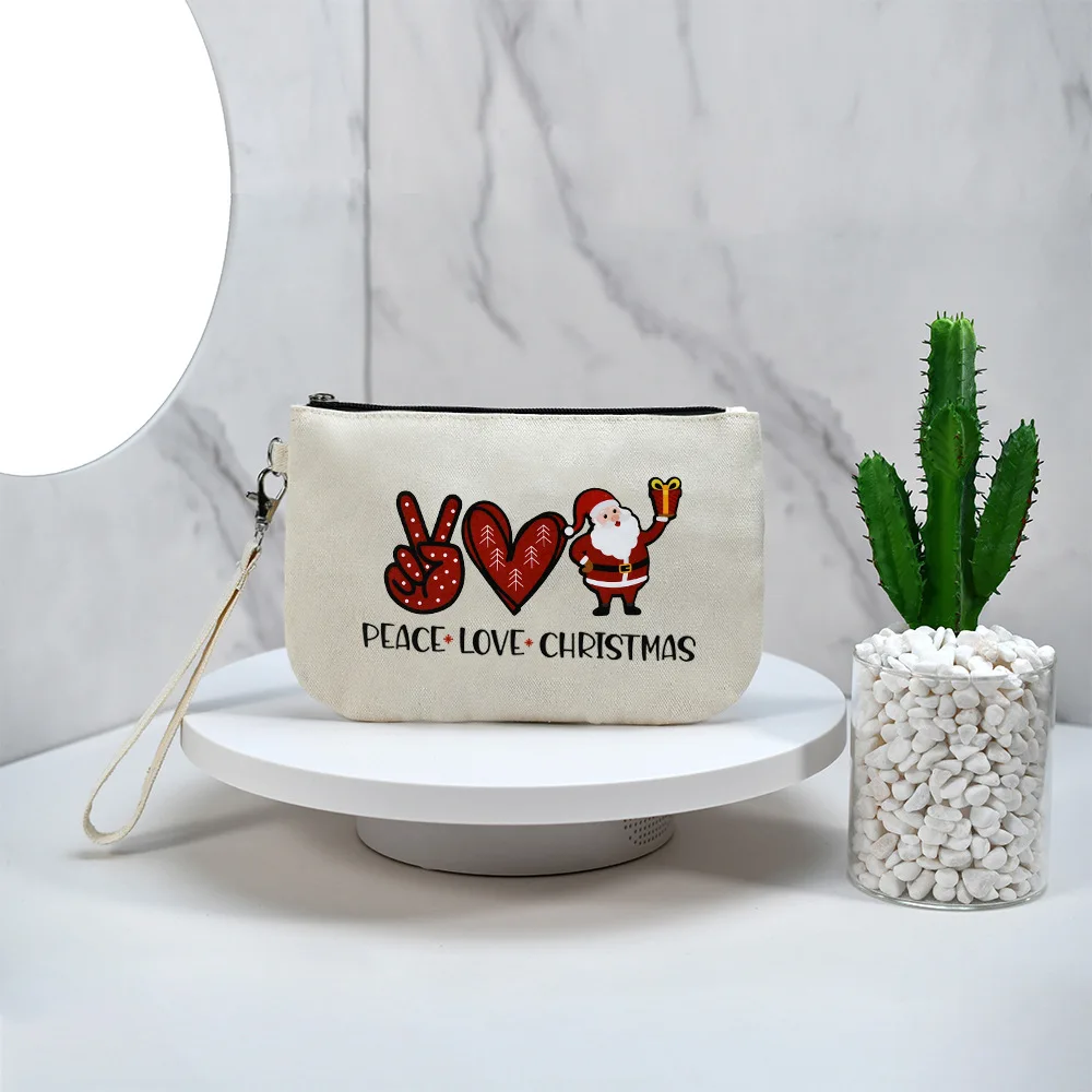 

Christmas New Canvas Print Handheld Coin Wallet Portable Phone Lipstick Key Zipper Storage Bag