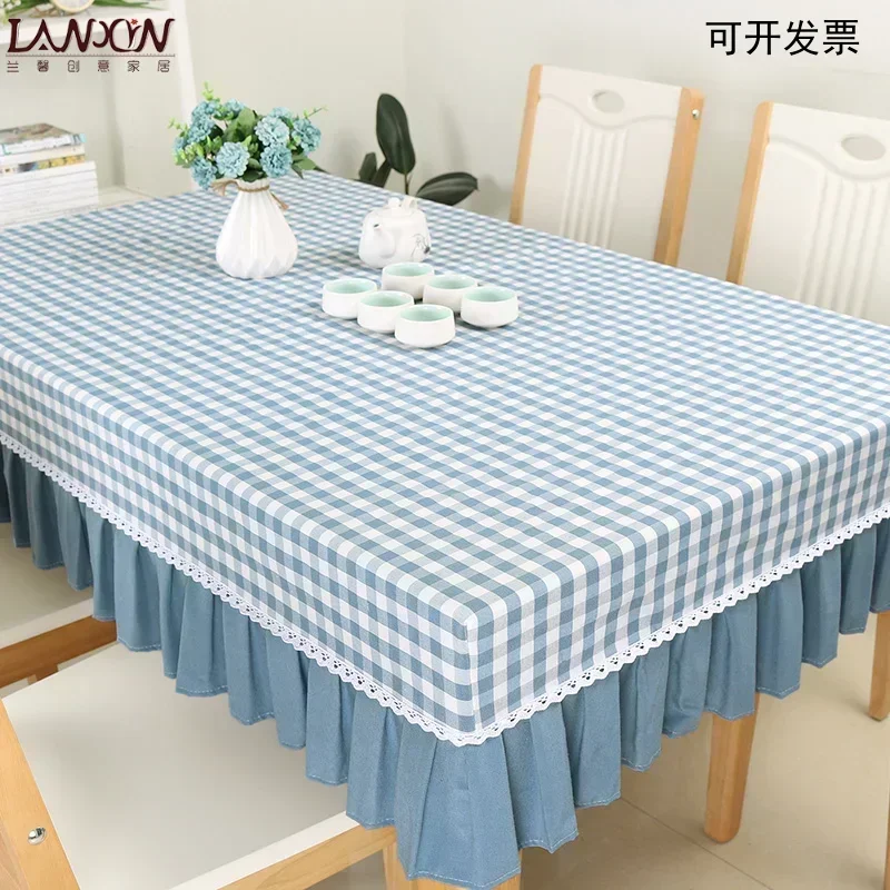 

Customized table cover, cotton and linen tablecloth, fabric cover, checkered rectangular coffee table