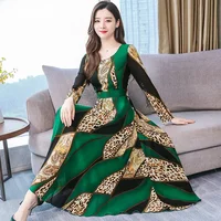 Long Slim Fit Slimming Dress Autumn Early Autumn Waist Shaping Slimming Trimming Dress Floral Pattern