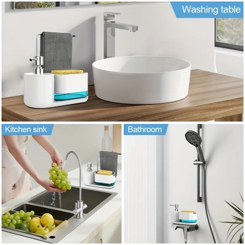 Multi-Functional Hand and Dish Soap Dispenser Set 5-in-1 Organizer Dual Soap Dispensers Sponge and Dishcloth Holders Tray soap dispenser soap dispenser bottle foaming soap dispenser