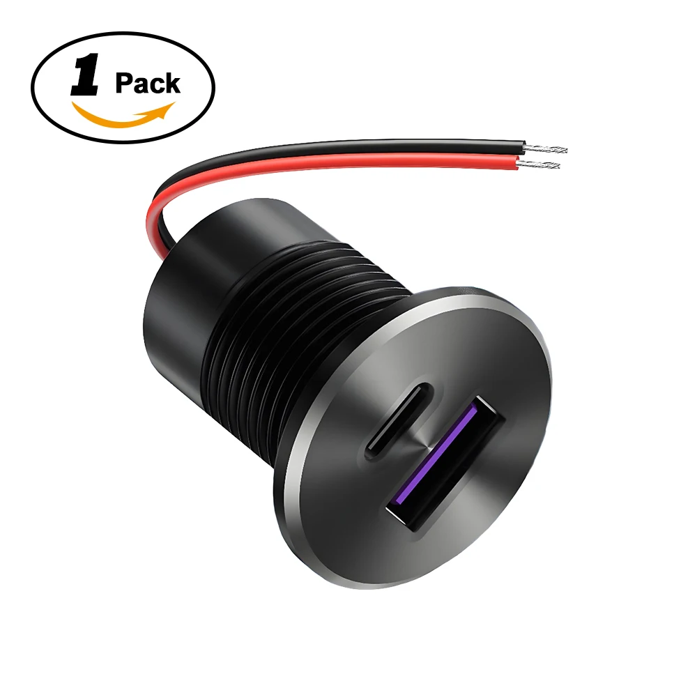 Dual Pack Aluminum USB Outlet Charger - 48W 12V QC3.0 & Type-C PD Fast Charging Recessed Mount Socket