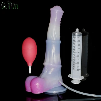 New Squirting Dildo Silicone Animal Horse Penis With Sucker Spray Ejaculation Dildo Ogasm Fetish Sex Toys Shop For Women 2