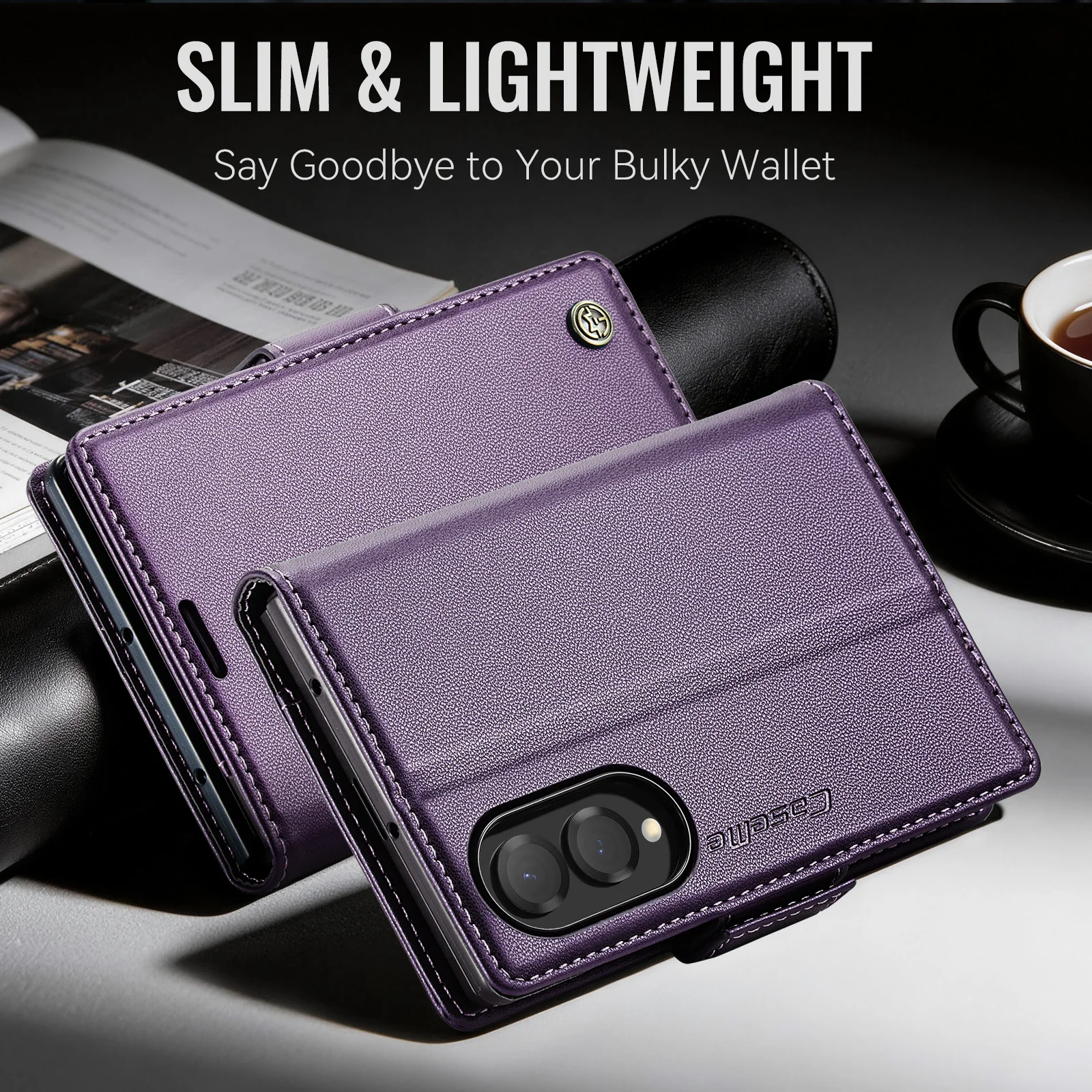 Luxury Leather Stand Flip Wallet Case with Card and Cash Slots