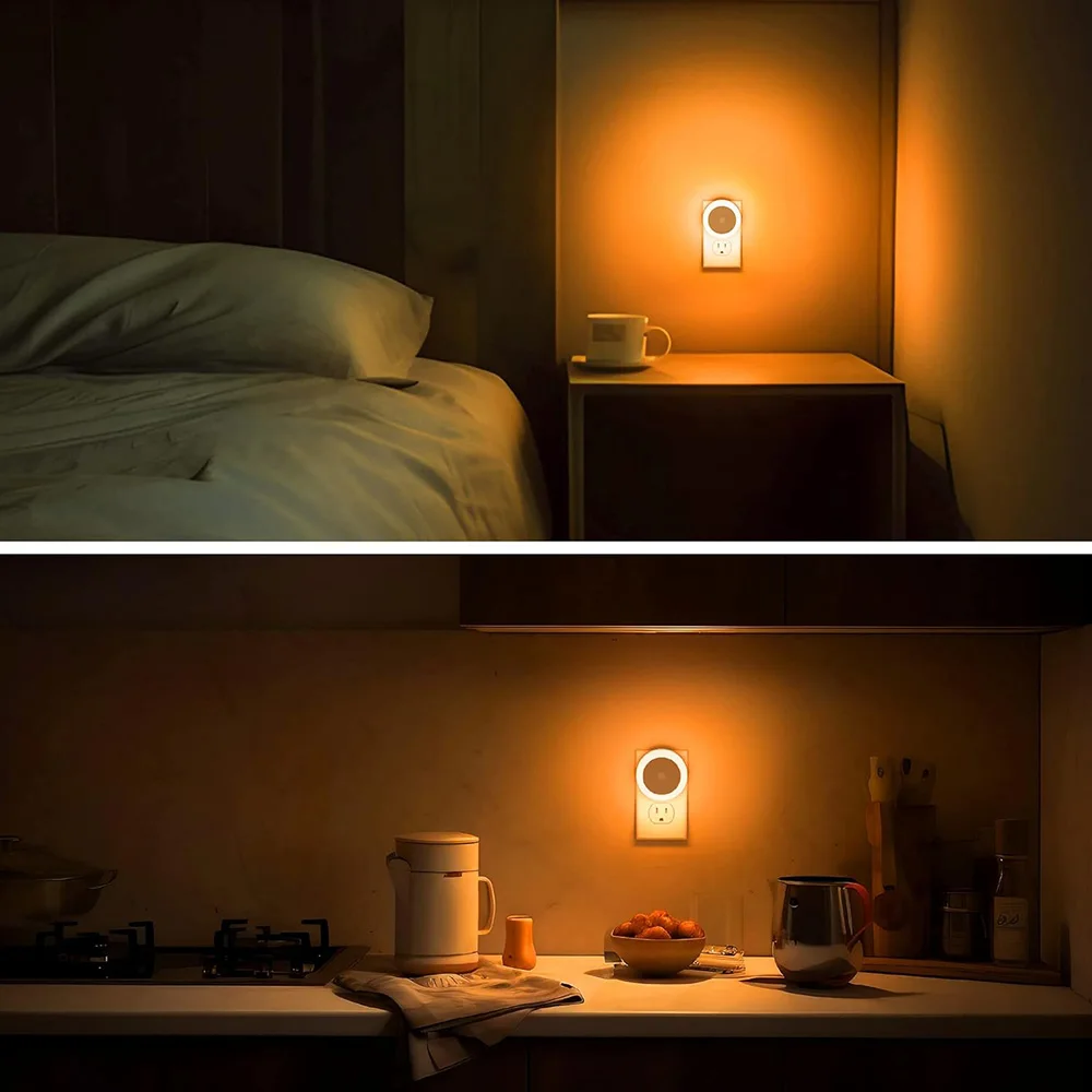 LED Wall Lamp for Home Bedroom Bathroom Kitchen Hallway Staireway LED Night Light Smart Night Sensor Round Plug in