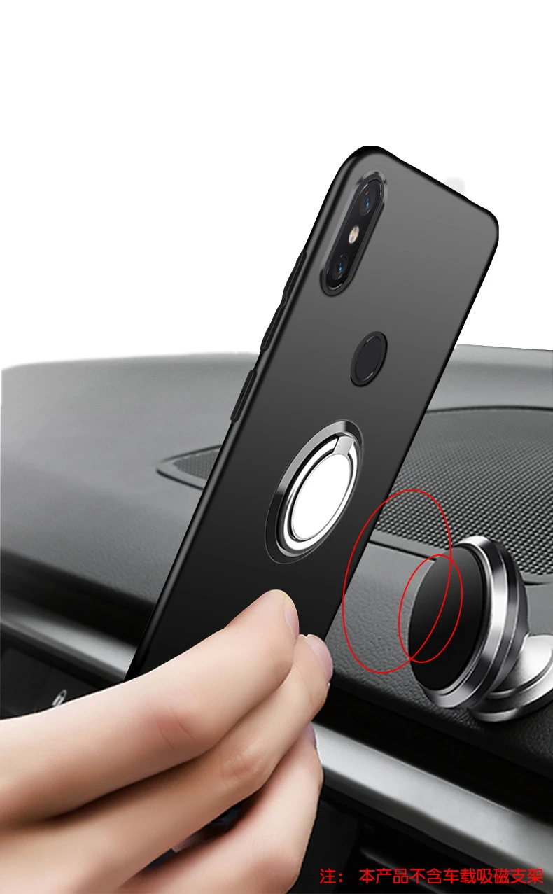 Black Matte Shockproof Kickstand Ring Holder Case - Soft TPU Cover