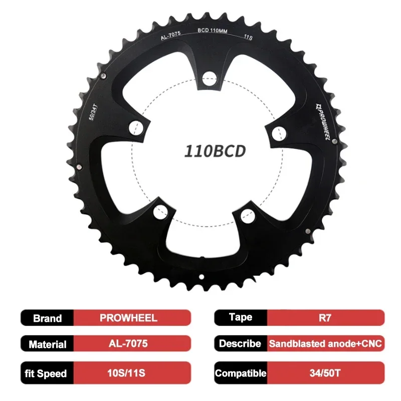 PROWHEEL 110BCD Chainring 5 Bolt 4 Bolt Mountain Bike Chainwheel 34T 50T Bicycle