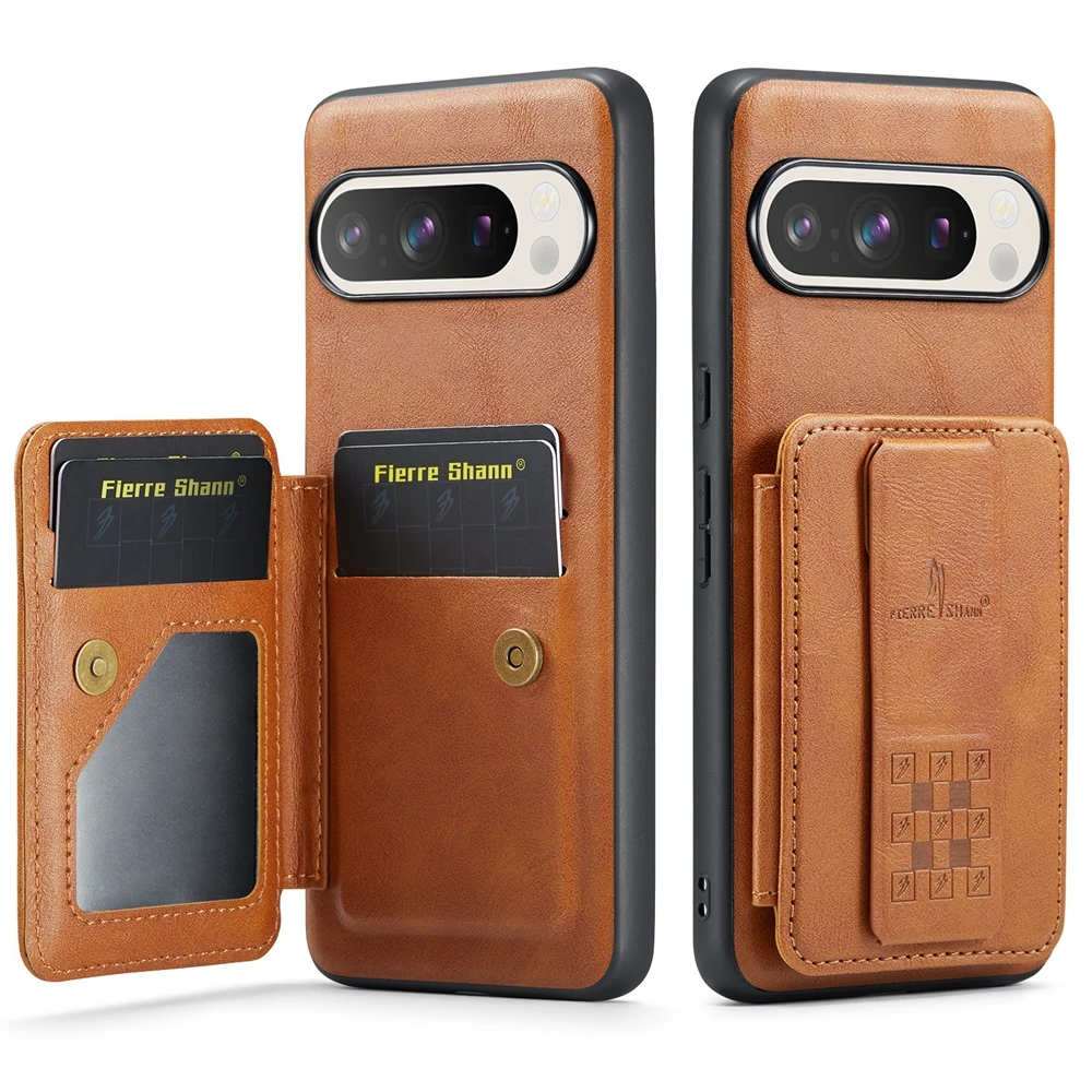 Magnetic Leather Wallet Phone Case with Strap and Card Holder