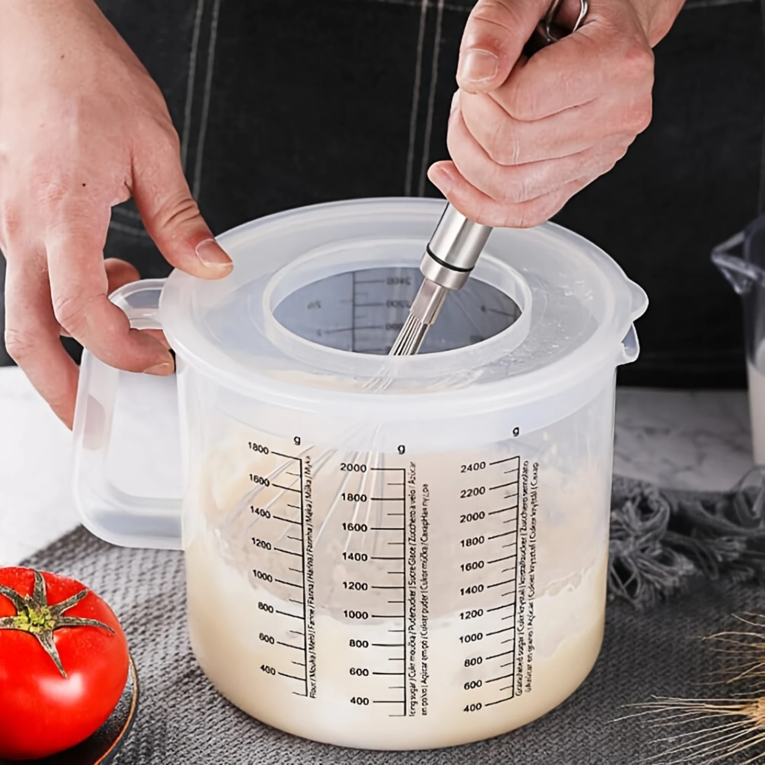 Durable Mixing Bowl with Lid and Measurements-Plastic, Rust-Resistant with Handle for Baking and Salad Preparation