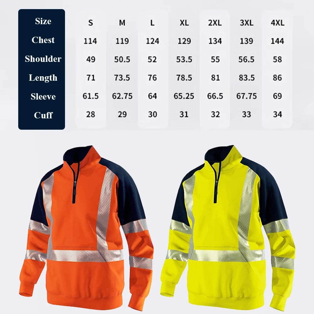 Men reflective hoodie Men's High Visibility Work Clothing Safety Sweatshirt for Outdoor Construction Site Security Pullover Hoodie Hi Vis Workwear