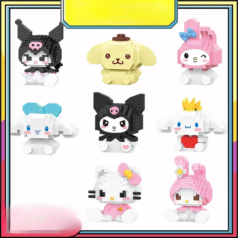 

Конструктор Hello Kitty, собранные игрушки, декоративное украшение, аниме фигурка Sanrio, модель Kuromi, My Melody, детский подарок-пазл