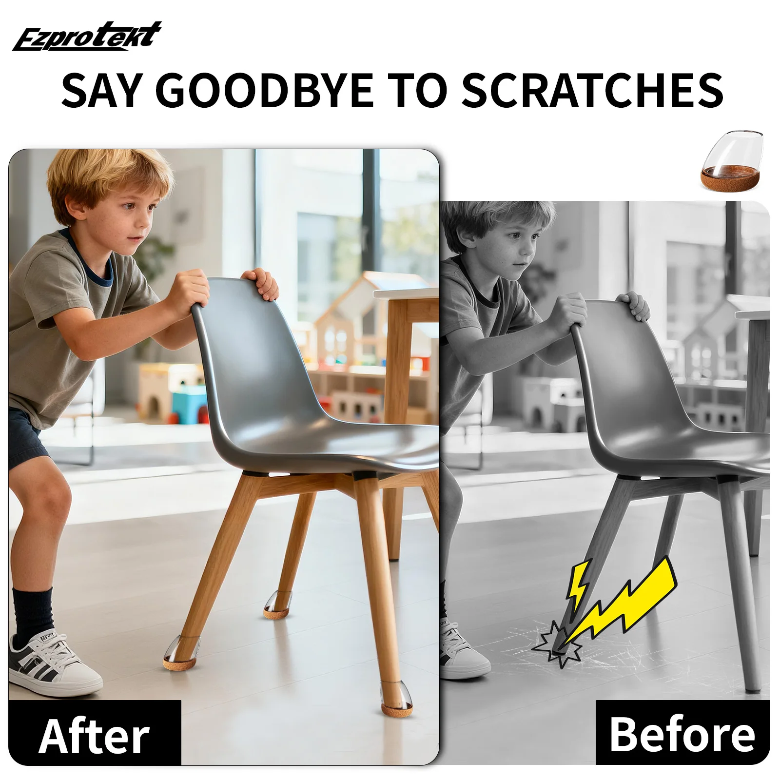 Enhanced Silicone Chair Leg Protectors with Noise-Reducing Felt Pads for Angled Legs (16-Pack)