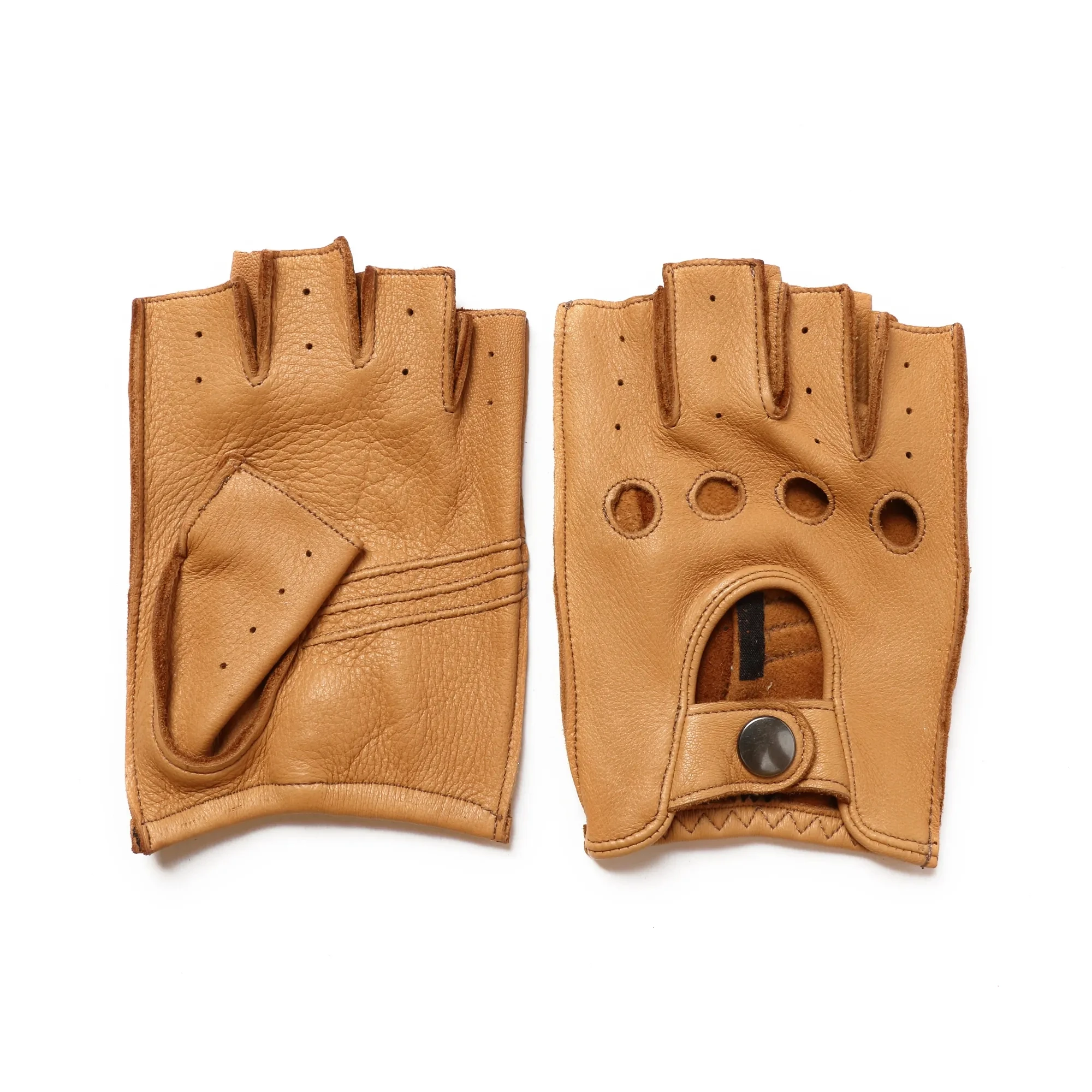 Spring Male Buckskin Leather Gloves Fashion Deerskin Half Finger Wrist