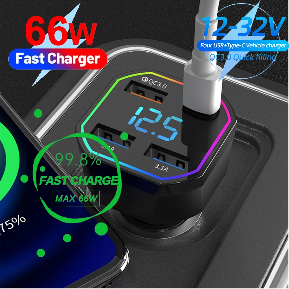 Car Charger 4 Port PD QC3.0 Fast Charge