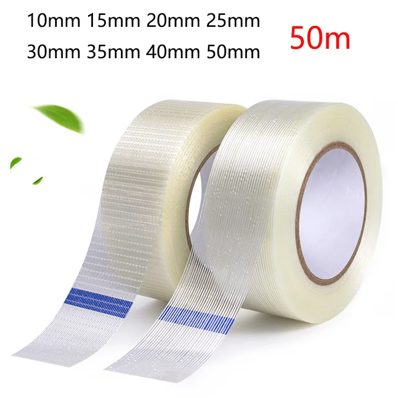 เทปเส้นใยตาข่ายแถบยาว50ม./ม้วนเทปบรรจุภัณฑ์ยึดเกาะสูง10มม.-50มม. สำหรับการจัดการแพ็คแบตเตอรี่ 1