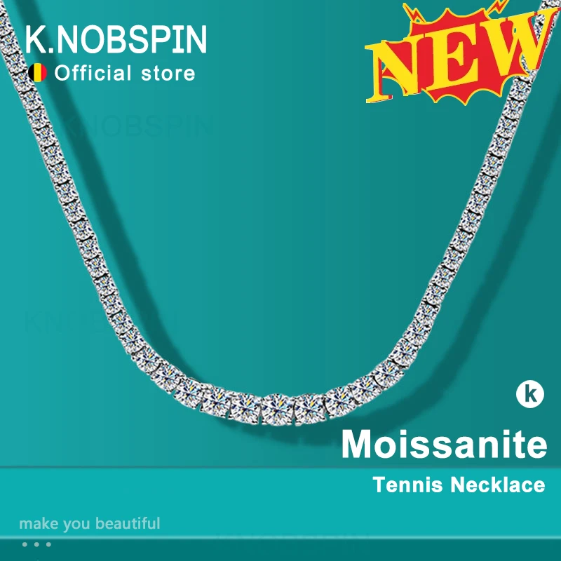 KNOBSPIN Moissanite Tennis Necklace for Woman Wedding Jewely with Certificate 925 Sterling Sliver Plated 18k White Gold Necklace