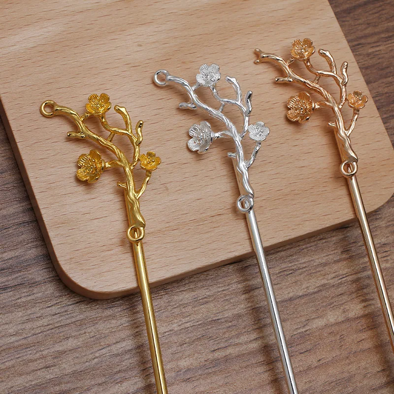 

20 PCS 21*46mm KC Gold Silver Plated Flowers Branches Hair Sticks Metal Alloy Hairpin For Hairwear Jewelry Making Accessorie