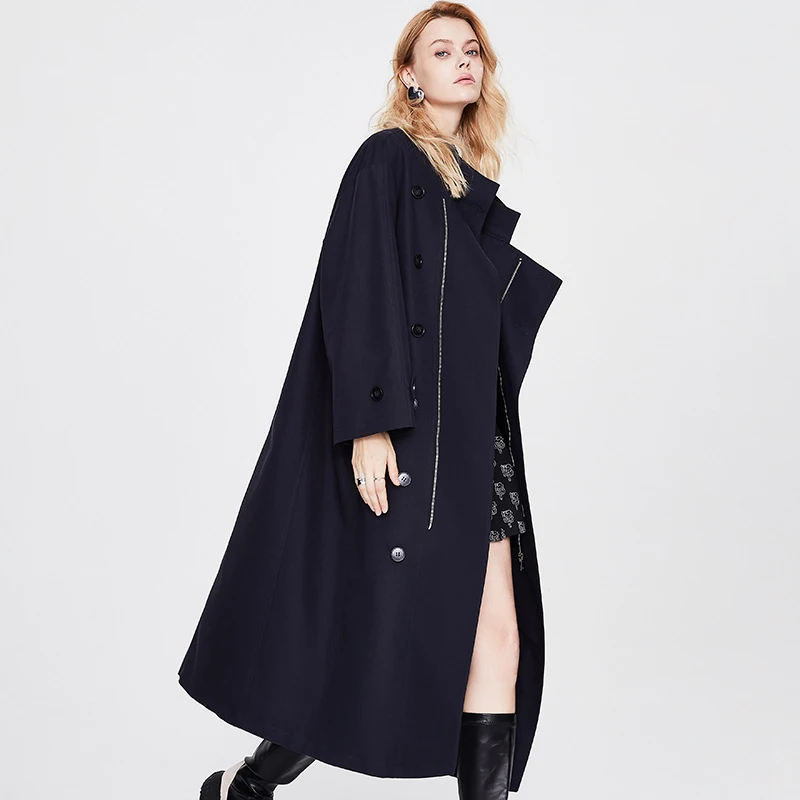 

Women's Long windbreaker 2023 Autumn New Glossy High Density Windbreaker British Style Work Suit Silhouette Trench Coat