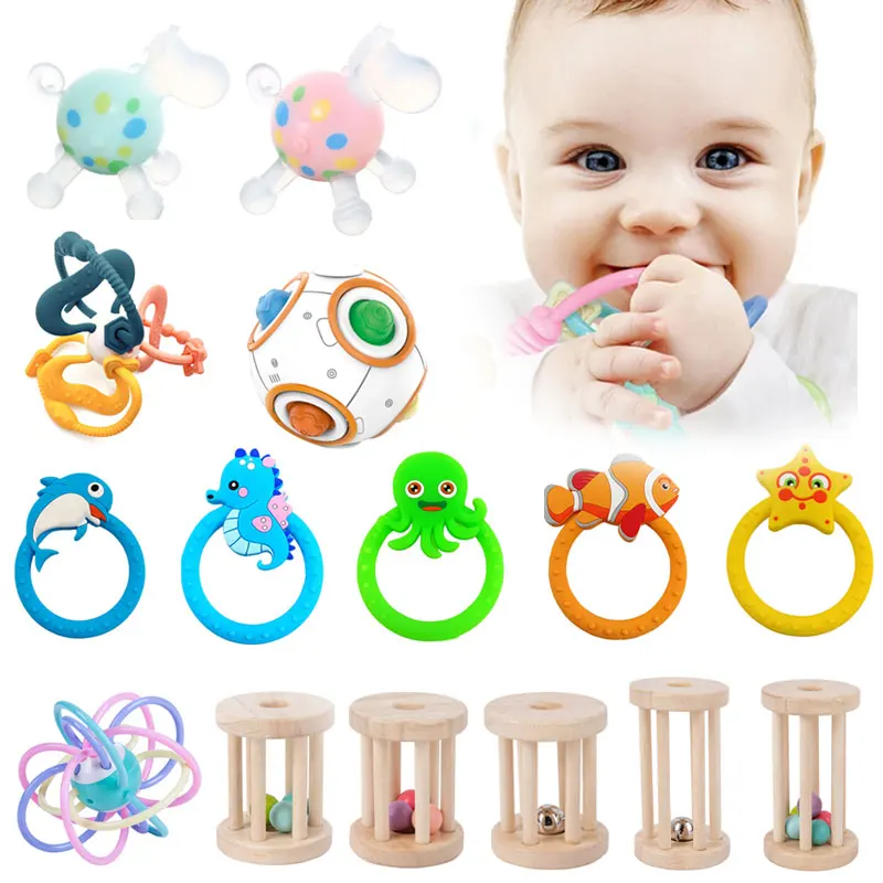 

Newborn Baby Silicone Teether Toy Cartoon Nursing Teething Ring Soft Infant Rattles Health Molar Chewing Accessories
