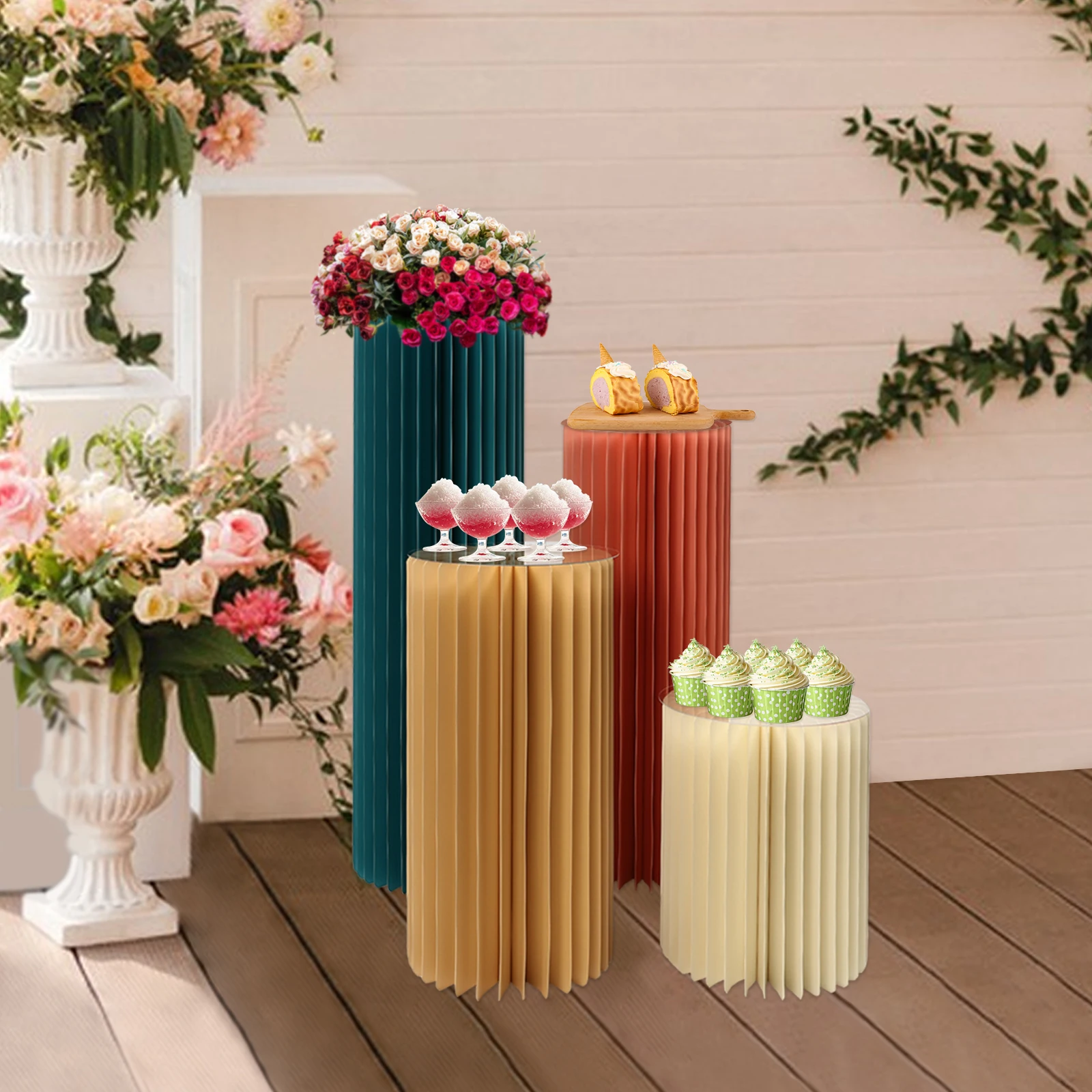Foldable Paper Columns Display Pedestals Stands for Wedding Engagement Birthday Party Decoration