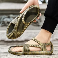 Sandales d'été en paille pour hommes, confortables, plates, décontractées, tongs, résistantes à l'usure, chaussures de plage en plein air, taille 47 2
