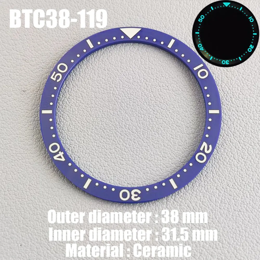 Luminous Ceramic Watch Bezel Insert - 38mm Flat Design