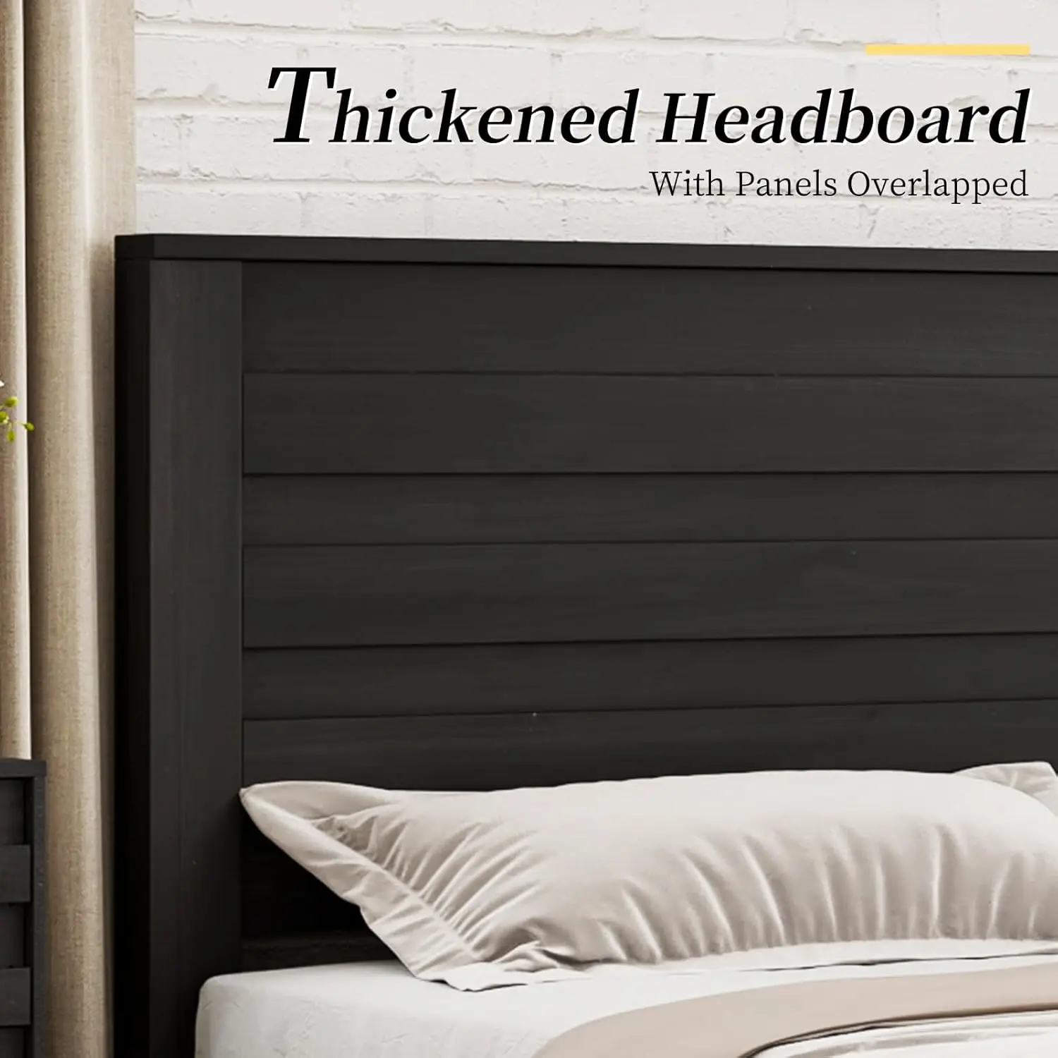 Farmhouse King Bed Frame with 49" Tall Headboard/Unique Wooden Platform Bed/Base with Noise-Free Hidden Metal Bed Frame/Black 3