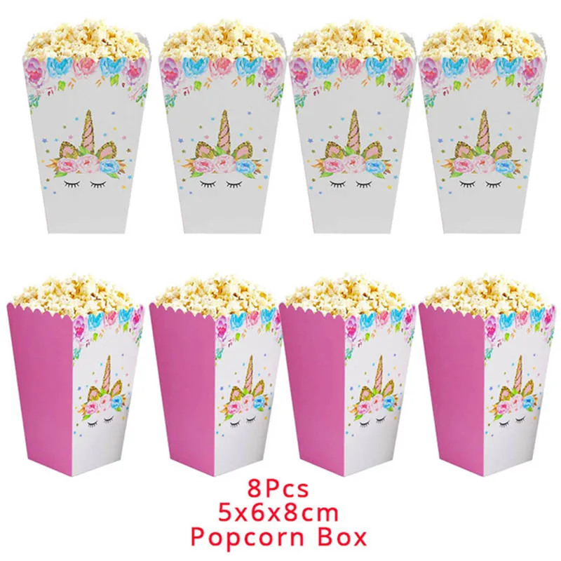 Unicorn Party Supplies Paper Popcorn Box Cookie Gift Box Bag Kids Unicorn  Theme Birthday Party Decoration