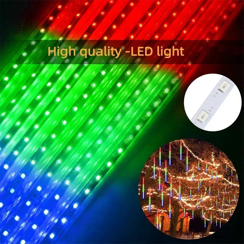 Description Picture 2 of item2025 New Year 32/24/16/8 tube 30/50cm Outdoor Meteor Shower Rain LED String Lights for Christmas Wedding Party Decoration Xmas