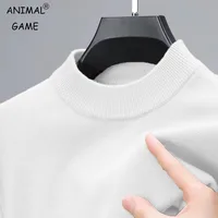 Mens Half Turtleneck Knitwear Sweater Autumn Mock Neck Sweatshirts Solid Color Pullover Streetwear Winter Warm Knitted Sweater 1