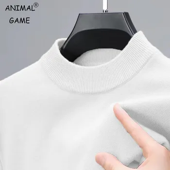 Mens Half Turtleneck Knitwear Sweater Autumn Mock Neck Sweatshirts Solid Color Pullover Streetwear Winter Warm Knitted Sweater 1