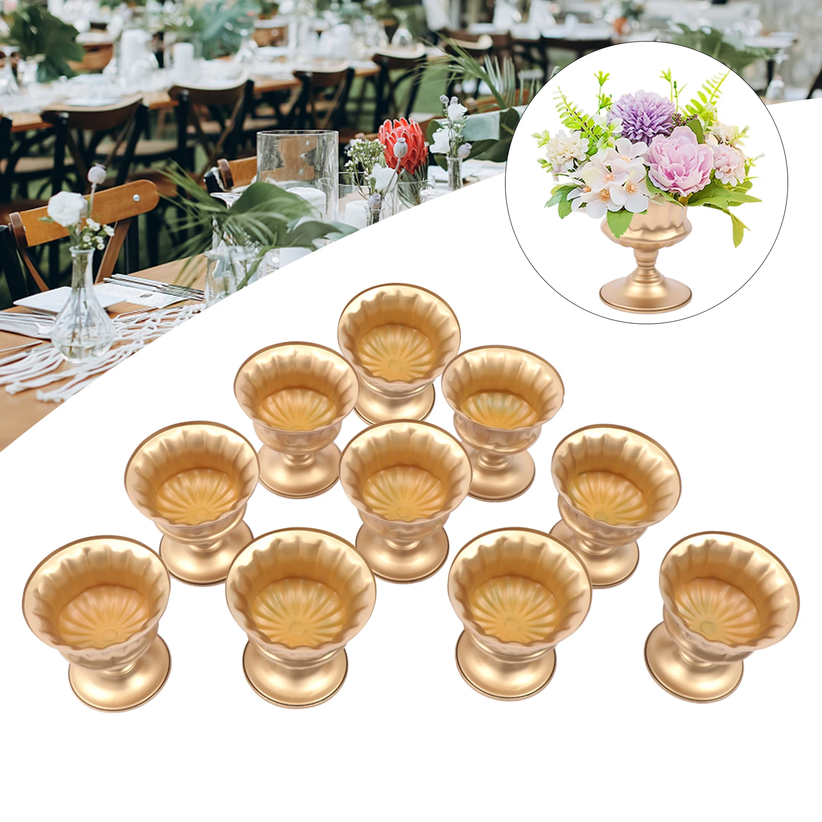 

10Pcs Vintage Holder Small Gold Wedding Flower Trumpet Vase Tabletop Centerpieces Decor Party Supplies For Wedding Party