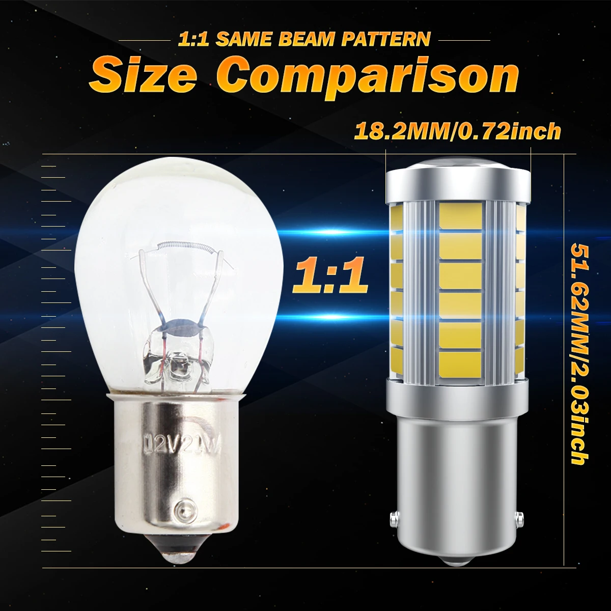 2x1156 BA15S 1141 1073 1095 1003 7506 �ڵ��� RV ķ��ī �극��ũ �� ���� ���� DC 12V ��� ������ �⺻ 33 SMD LED ��ü