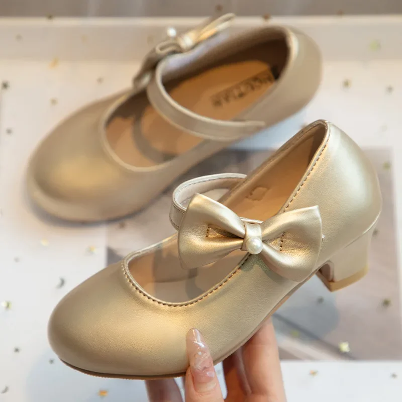 Children Shoes Designer Elegant Girl Party Dresses Leather Heels Trendy Anti Slip Kids Casual Shoes Lovely Princess Low Heels 6