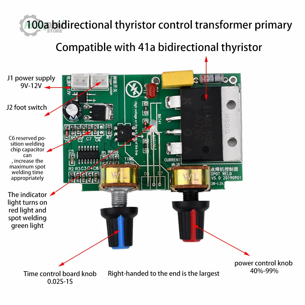 41A/100A Digital Spot Welding Machine Time & Current Control Display Spot Welder Controller Board spot welding machine control board welder40a 100a ac 110v 220v to 9v transformer controller board timing current time current