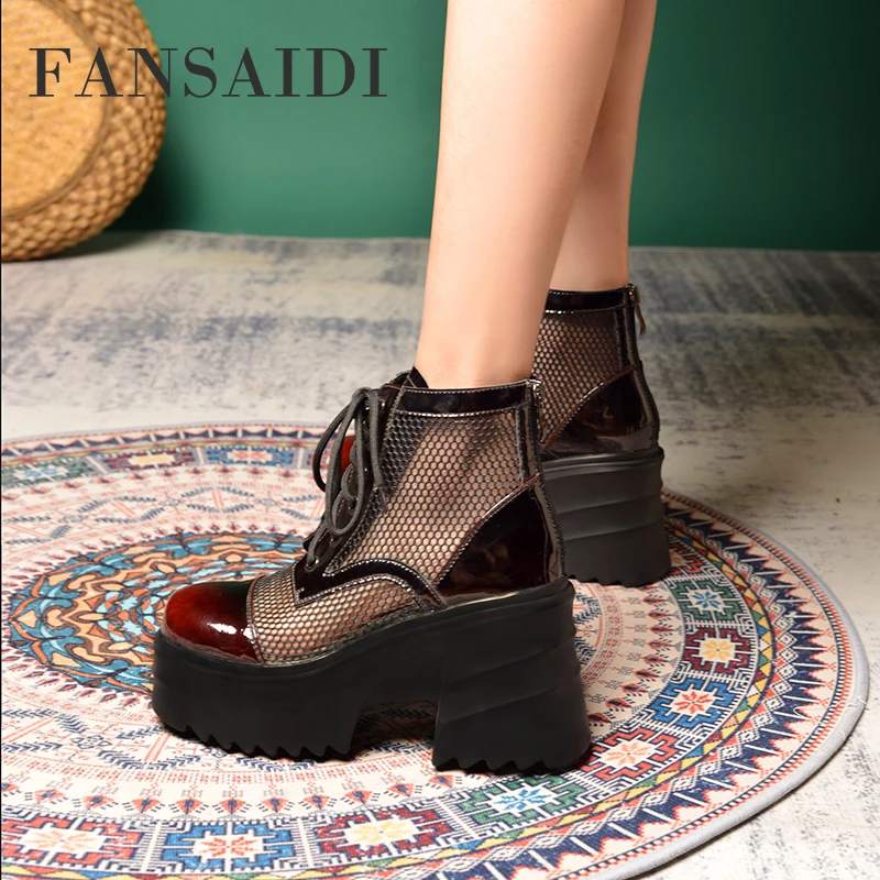 

FANSAIDI Waterproof Sandals Summer Fashion Block Heels White Women's Shoes New Chunky Heels Platform Sexy Back Zipper