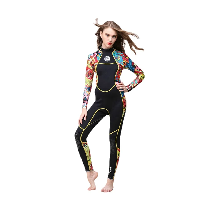 Women 3MM SCR Neoprene Wetsuit High Elasticity Color Stitching Surf Diving Suit Equipment Jellyfish Clothing Long Sleeved