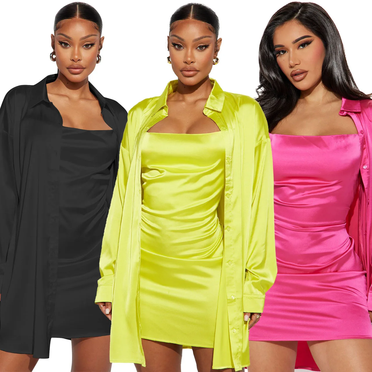 Nightclub Party Sets To Dress Solid Long Sleeves Shirt Jacket Suit Autumn Sexy Suspenders Mini Dresses Two Piece Set for Women blue red prom dresses 2022 mermaid evening gown v neck belt super sequins lantern sleeves sweetheart robes de soiré zipper up