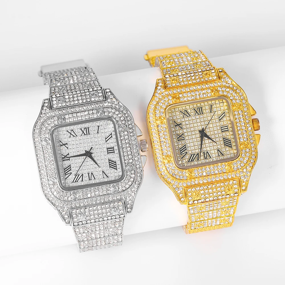 New Punk Men Watch Iced Out Diamond Sparkling Quartz Watches Fashion Hip Hop Classic Silver Color Watch Jewelry Men Women Gift 5