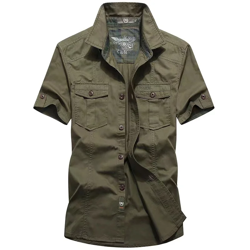 Men's summer thin shirt men's plus size new casual denim inch shirt military uniform shirt men
