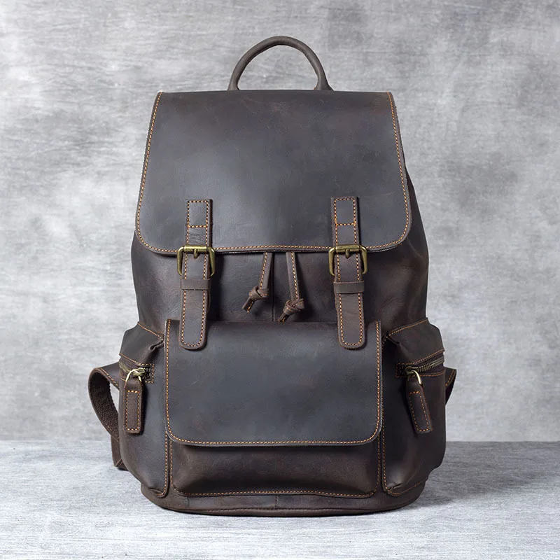 Handcrafted Top Grain Leather Backpack Weather-resistant 