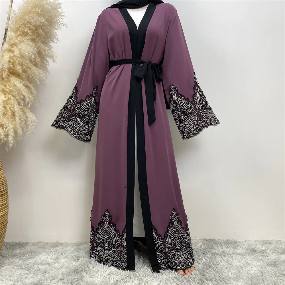 

2023Fashionable Hot Selling Lace Embroidered Robe Muslim Casual Cardigan Long Dress abayas for women dubai hijab dress