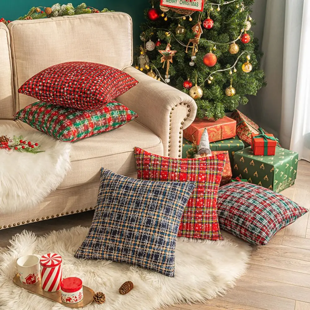Home Decor Snowflake Pattern Christmas Pillowcase Square INS Style Throw Pillowcover 45x45cm Red Cushion Cover Sofa/Bed