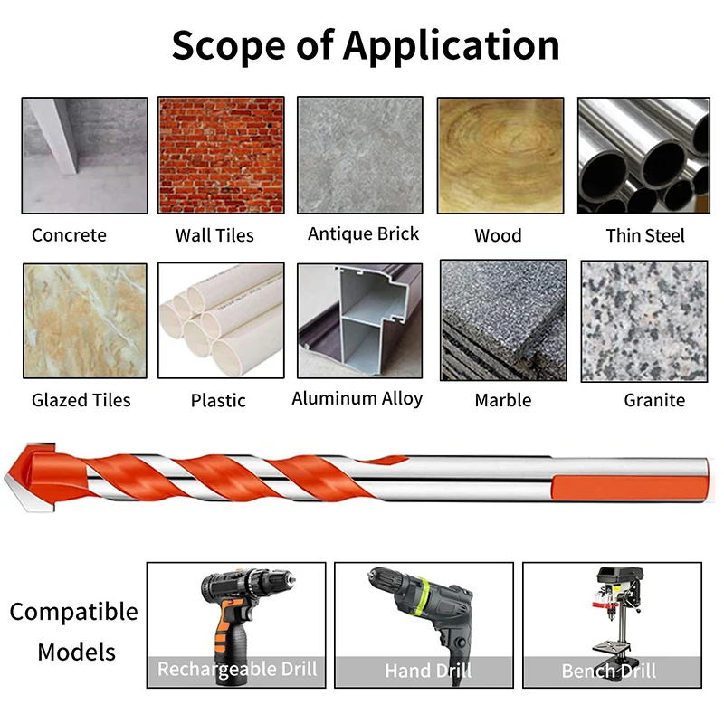 3-12mm Professional Tungsten Carbide Drill Bit Set for Drilling Glass Ceramic Tile Concrete Metal Drilling Tool Center Bit Drill Bit Set Bits Bit