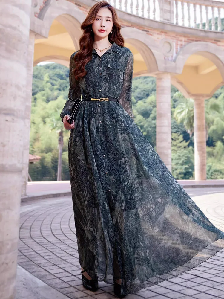 green emerald velvet dress Floral Printed Chiffon V Neck Shirred Dress – Lela Rose main image 1