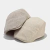 Summer Mens Beret Linen Peaked Cap Adjustable Newsboy Cap Breathable Vintage Solid Black Ivy Duckbill Hat Boinas Para Mujer 3