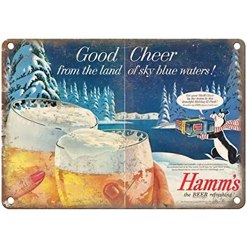 

Hamm's Beer Ad Good Cheer - Vintage Look Reproduction Wall Poster Tin Sign Vintage BBQ Restaurant Dinner Room Cafe Shop Decor
