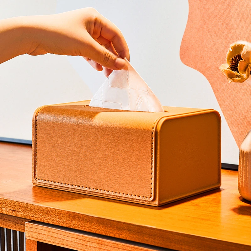 Waterproof Leather Texture Tissue Box Cover Napkin Holder Wet Paper Case Living Room Car Organizers Desk Storage 4