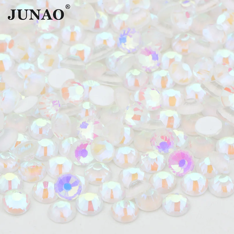 JUNAO Bulk Package SS6 8 10 12 16 20 30 White Opal Glass Rhinestones Wholesale Flatback Strass Non Hotfix Crystals For Tumblers 